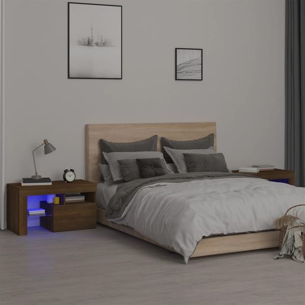 vidaXL Nočné stolíky s LED svetlami 2 ks hnedý dub 70x36,5x40 cm