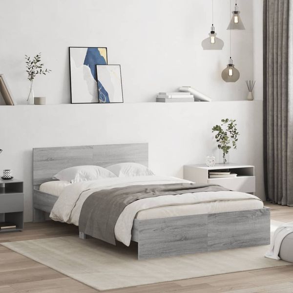 vidaXL Posteľný rám s čelom sivý sonoma 135x190 cm