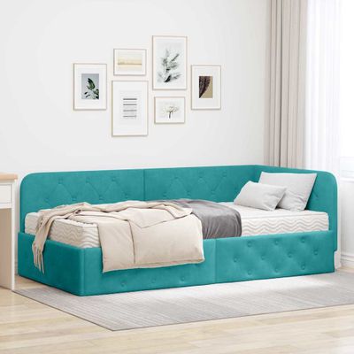 vidaXL Rohový rám postele Tyrkysová 90 x 200 cm Zamat