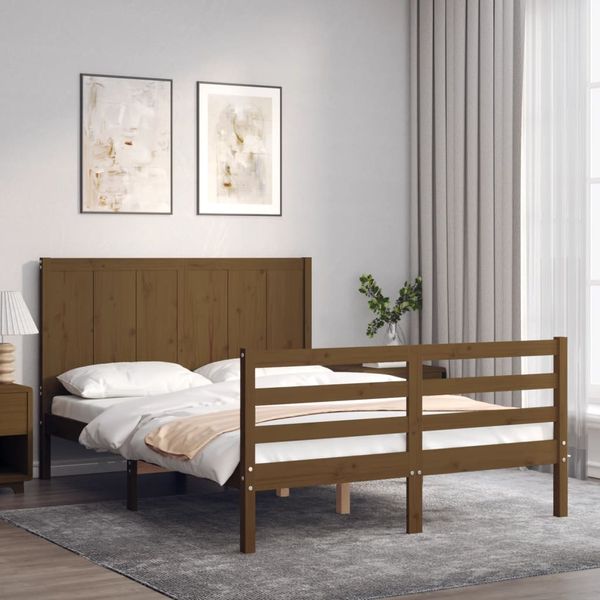vidaXL Rám postele s čelom medovohnedý 140x190 cm masívne drevo