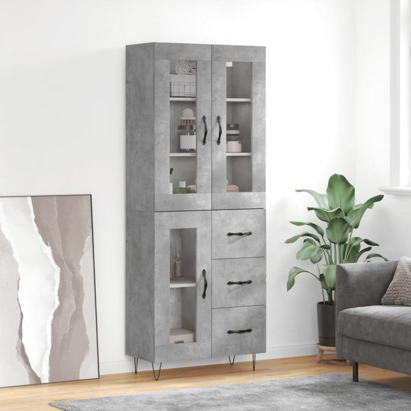 vidaXL Vysoká skrinka betónová sivá 69,5x34x180 cm spracované drevo