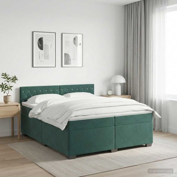 vidaXL Posteľ boxspring s matracom Tmavozelená 200 x 200 cm Zamat