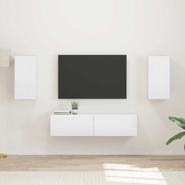 vidaXL Zostava TV skriniek 4 pcs Vysoký lesk bielej Kompozitné drevo