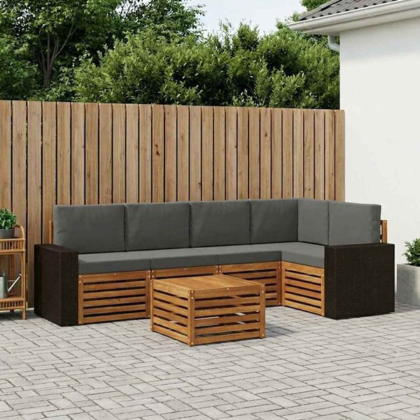 vidaXL Sada rohových gaučov s vankúšom 6 pcs Prírodná a antracitová