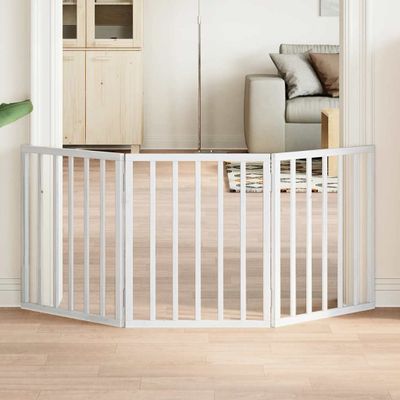 vidaXL Brána pre psa skladacia 3 panely biela 150 cm topoľové drevo