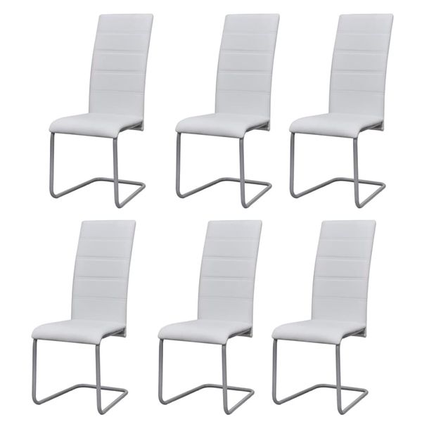vidaXL Jedálenské stoličky, perová kostra 6 ks, biele, umelá koža