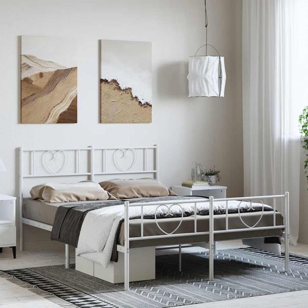 vidaXL Kovový rám postele s čelom a podnožkou biely 135x190 cm