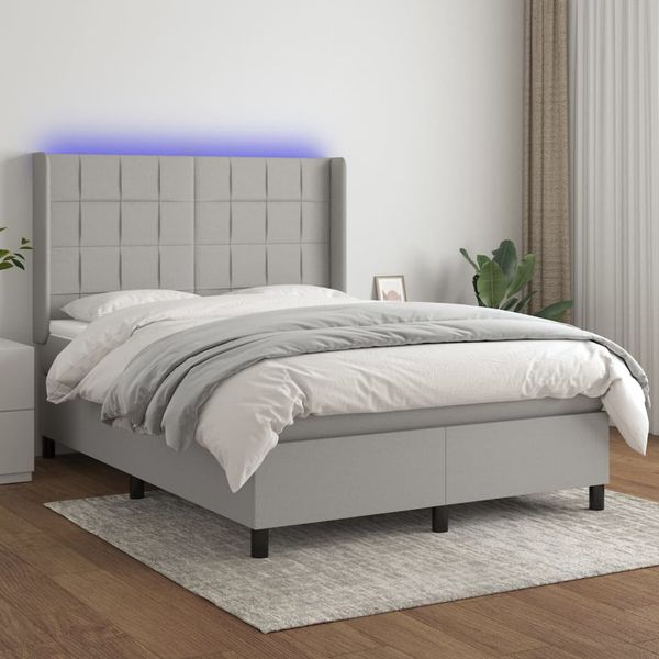 vidaXL Posteľ boxsping s matracom a LED bledosivá 140x200 cm látka