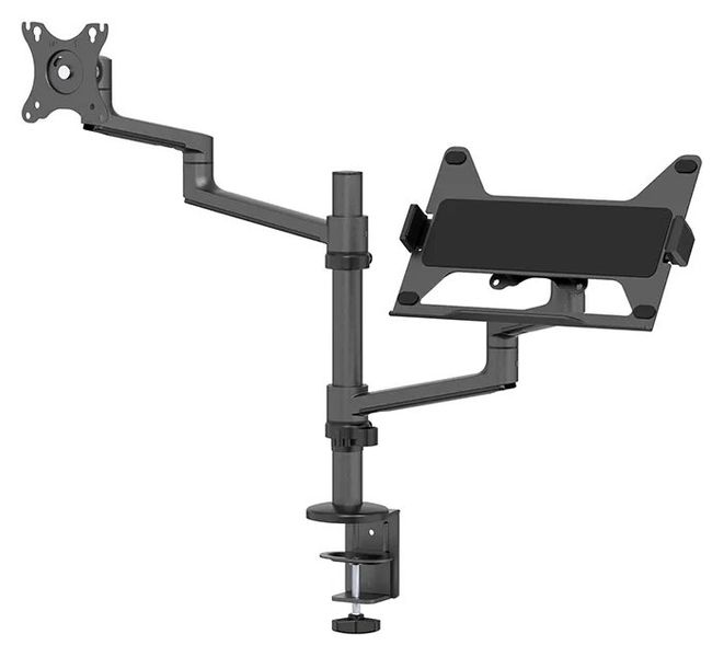 Neomounts DS20-425BL2/Držák displeje a notebooku/na stůl/17-27"; 11,6-17,3"/svorka+průch./VESA 100X100/nosn. 8+5kg/čern Držák, VESA, stolní, pro monitor a notebook, úhloprícka 17"–27", náklon, otácení, rotace, nosnost 8+5kg, cerný