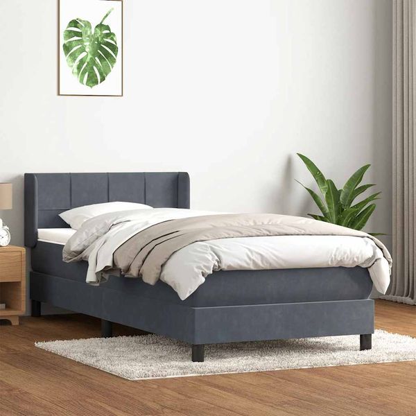 vidaXL Posteľný rám boxspring s matracom tmavosivý 80x210 cm zamat
