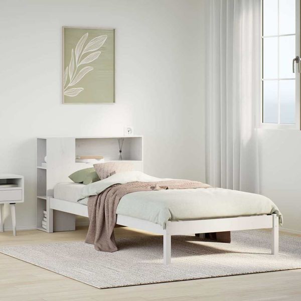 vidaXL Posteľ s knižnicou bez matraca biela 75x190 cm borovicový masív