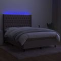 vidaXL Posteľ boxsping s matracom a LED sivohnedá 140x200 cm látka