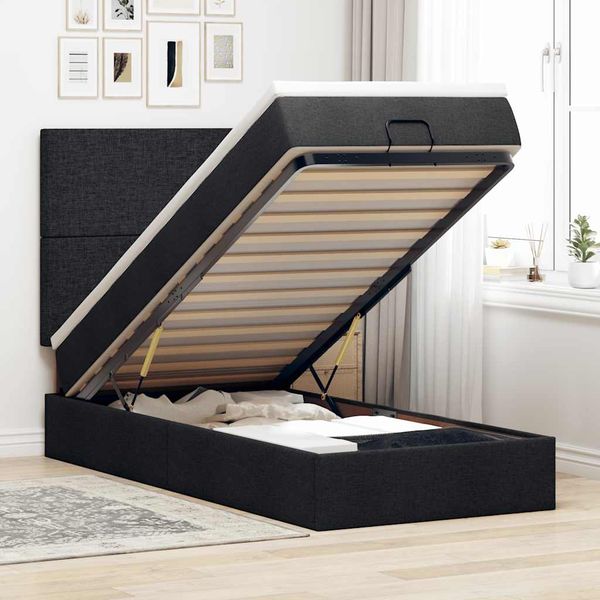 vidaXL Osmanská posteľ s matracom čierna 90x200 cm látka