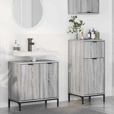 vidaXL Sada kúpeľňového nábytku so zásuvkou 2 pcs Sivý Sonoma