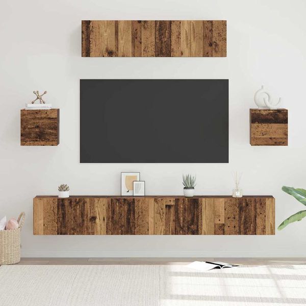 vidaXL Zostava TV skriniek Nástenný 7 pcs Staré drevo Kompozitné drevo
