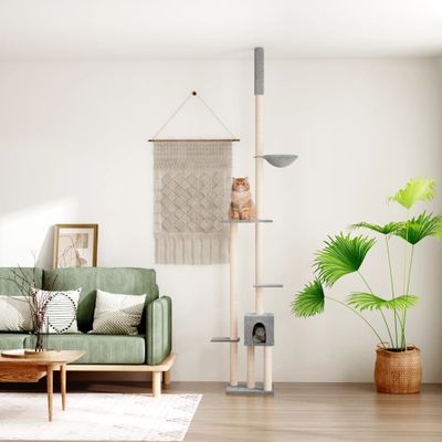vidaXL Strom pre mačky od podlahy po strop bledosivý 258,5-284,5 cm