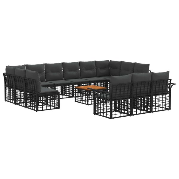 vidaXL Záhradná súprava gaučov 14 pcs Čierna a tmavošedá Polyester