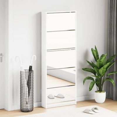 vidaXL Botník so zrkadlom 5-poschodový lesklý biely 63x17x169,5 cm
