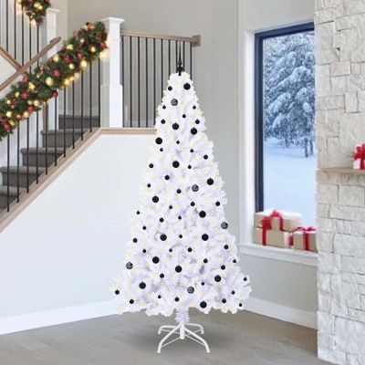 vidaXL Umelý vianočný stromček s 300 LED-i Biela 240 cm PVC a oceľ