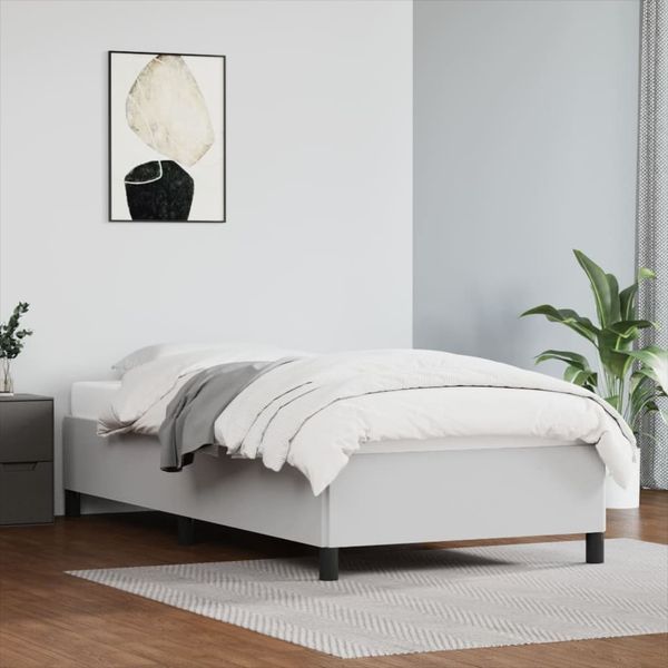 vidaXL Posteľný rám biely 90x200 cm melá koža