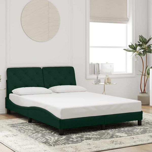 vidaXL Rám postele bez matraca tmavozelený 140x190 cm zamat