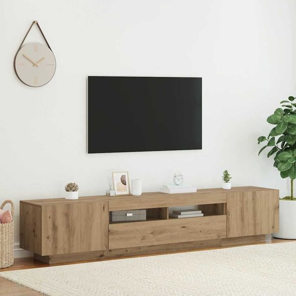 vidaXL TV skrinka s LED svetlami, dubový drevený remeselník, 200x35x40 cm, imitácia dreva