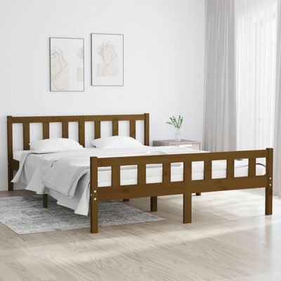 vidaXL Posteľný rám, medový, drevený masív 150x200 cm, King