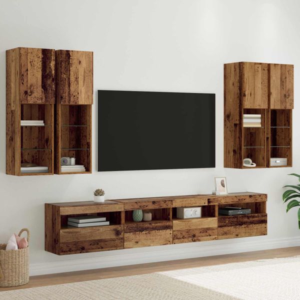 vidaXL Súprava nástenného TV nábytku s LED svetlami 7 pcs Staré drevo