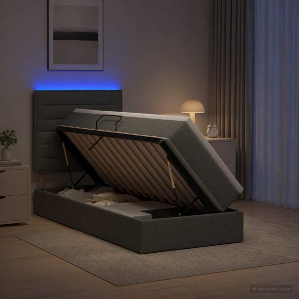vidaXL LED úložná posteľ s matracom Tmavosivá 100 x 200 cm Látka