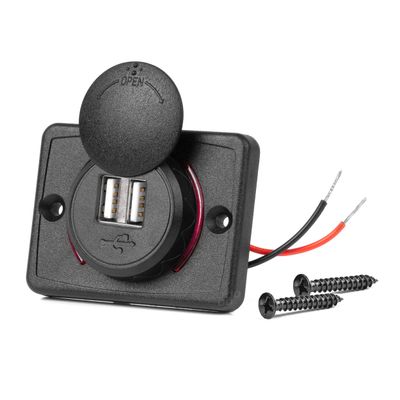Nabíjačka do auta 2x USB štvorcová s ČERVENÝM LEN podsvietením 12/24V vodotesná AMiO-04230