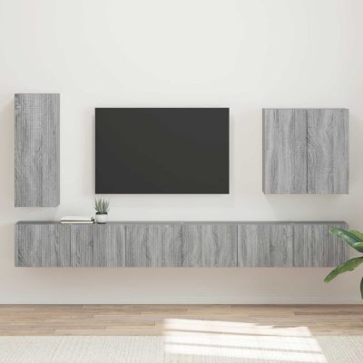 vidaXL Sada nástenného kabinetu na TV Nástenný 6 pcs Sivý Sonoma