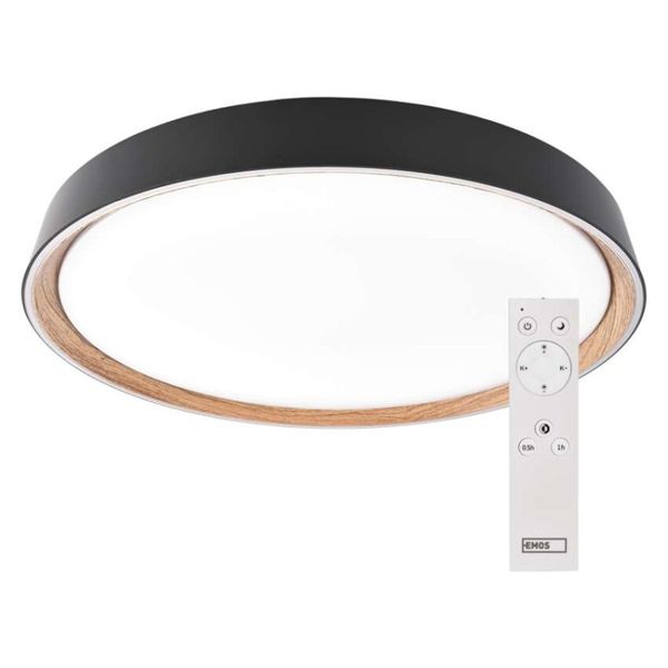 LED nástenné svietidlo ILVI, kruhové 45 W, stmievanie + CCT, čierna + drevo