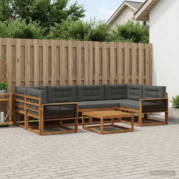 vidaXL Záhradná súprava gaučov s vankúšom 7 pcs Prírodná a antracitová
