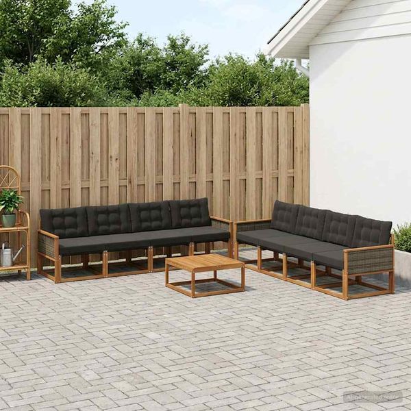 vidaXL Záhradná súprava gaučov s vankúšom 9 pcs Prírodná a čierna