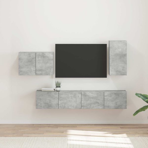 vidaXL Sada nástenného kabinetu na TV Nástenný 4 pcs Betónová šedá