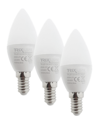 LED žiarovka Trixline 6W C35 E14 studená biela 3 PACK