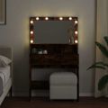 vidaXL Toaletný stolík s LED dymový dub 80x41x134,5 cm