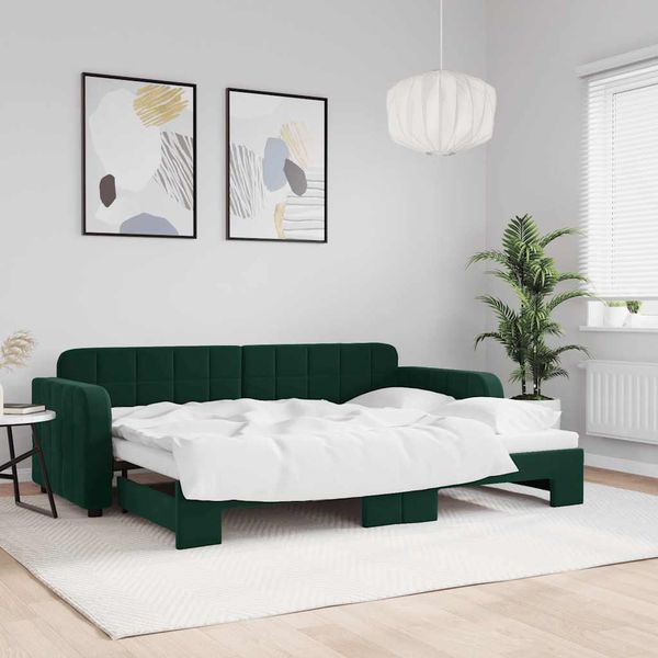 vidaXL Denná posteľ s rozkladacou posteľou tmavozelená 80x200 cm zamat