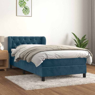 vidaXL Posteľný rám boxsping s matracom tmavomodrý 200x200 cm zamat