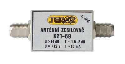Anténny zosilňovač TEROZ 406X, nízkošumový, UHF, G14dB, F1,5dB, U98dBμV, F-F