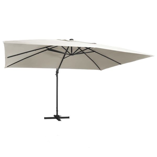 vidaXL Závesný záhradný slnečník+LED, hliníková tyč 400x300cm pieskový