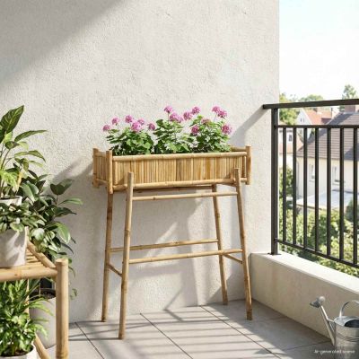 vidaXL Záhradný kvetináč s držiakom Prírodná 100 x 38 x 114 cm Bambus