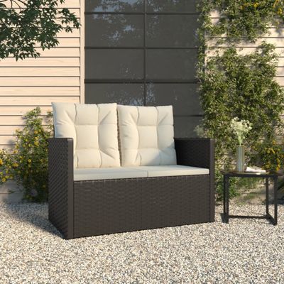 vidaXL Záhradná lavička s vankúšmi čierna 105 cm polyratan