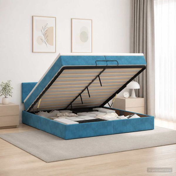 vidaXL Ottoman posteľ s matracom a LED Tmavo modrá 200 x 200 cm Zamat