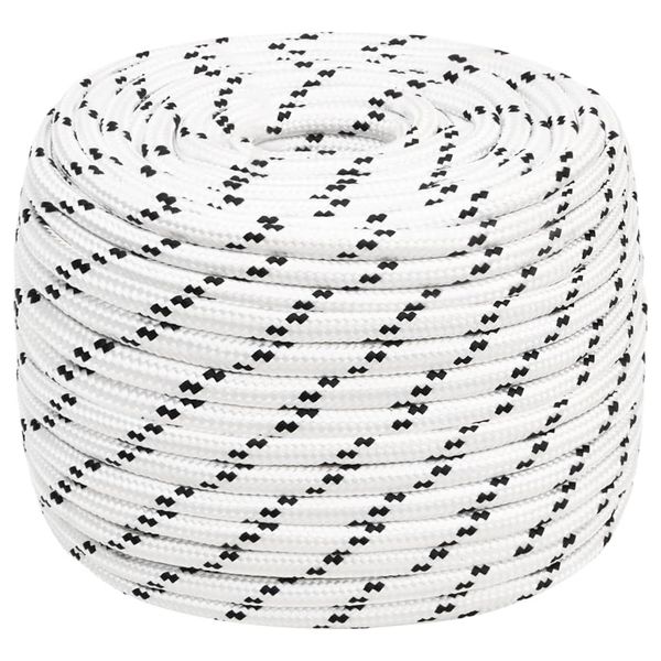 vidaXL Pletené lodné lano biele 14 mm x 25 m polyester