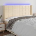 vidaXL Čelo postele s LED krémové 163x16x118/128 cm látka