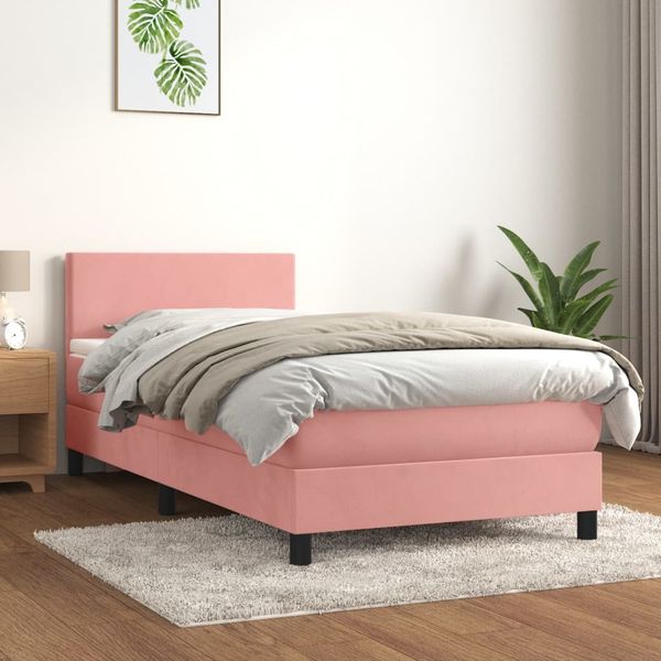 vidaXL Posteľný rám boxsping s matracom ružový 80x200 cm zamat