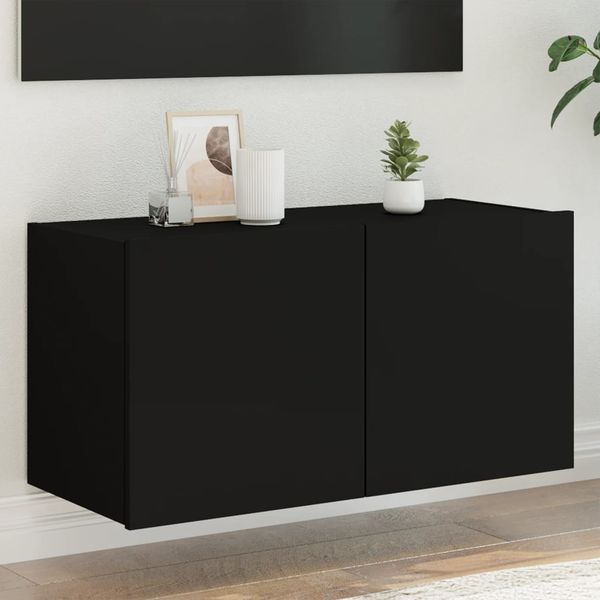 vidaXL TV nástenná skrinka s LED svetlami čierna 80x35x41 cm