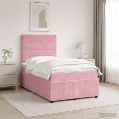 vidaXL LED boxspring posteľ s matracom Ružová 120 x 200 cm Zamat