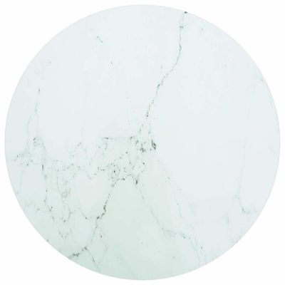 vidaXL Stolová doska, biela Ø50x0,8 cm, tvrdené sklo, mramorový dizajn